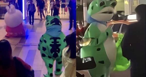 Saluting frog mascots are amusing individuals in Singapore however China is cracking down on them