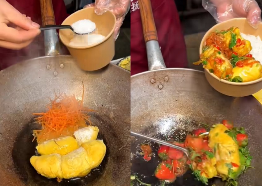 Creative or disgusting? Street hawker in China stir-fries durian with strawberries, carrots, MSG and garlic