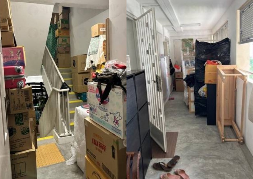 Town Council removes clutter outside Bedok HDB unit after resident fails to clear them
