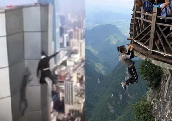 Video shows Chinese daredevil performing last stunt which claims his life