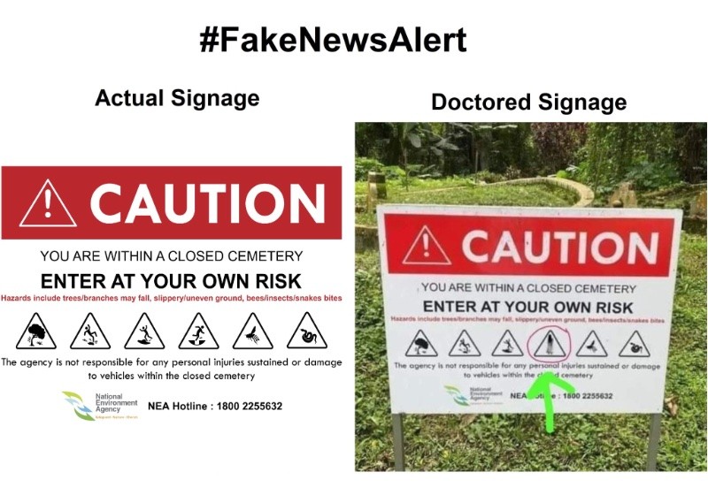 Beware of real hazards - not ghosts - at closed cemeteries, says NEA on fake signage photo