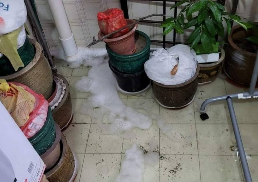White Christmas? Foamy water flows out of drain, soaks Ang Mo Kio HDB flat