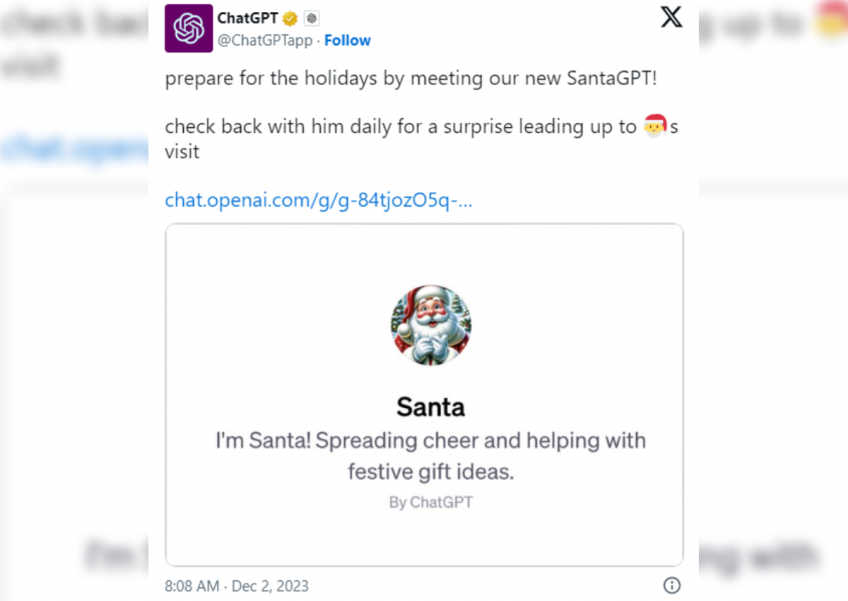 OpenAI unveils SantaGPT to help users prepare for the holiday season with personalised gift ideas, recipes and more