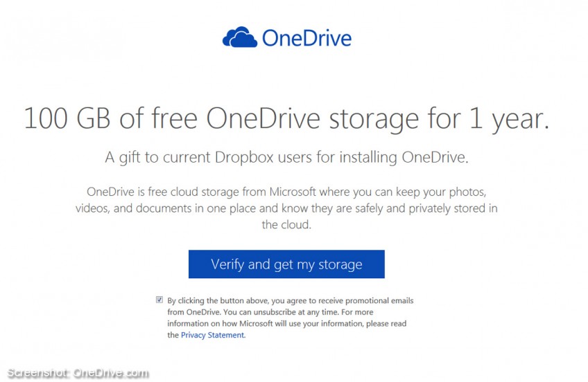 Microsoft is offering 100GB free OneDrive storage for one year to Dropbox users
