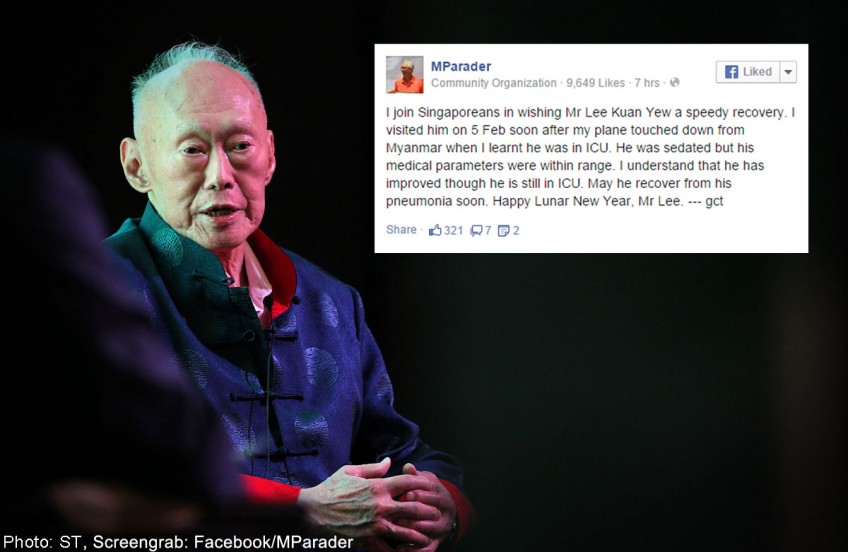 ESM Goh Chok Tong wishes Mr Lee Kuan Yew a speedy recovery from pneumonia