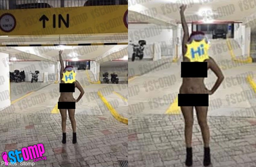 Girl poses completely nude in HDB carpark