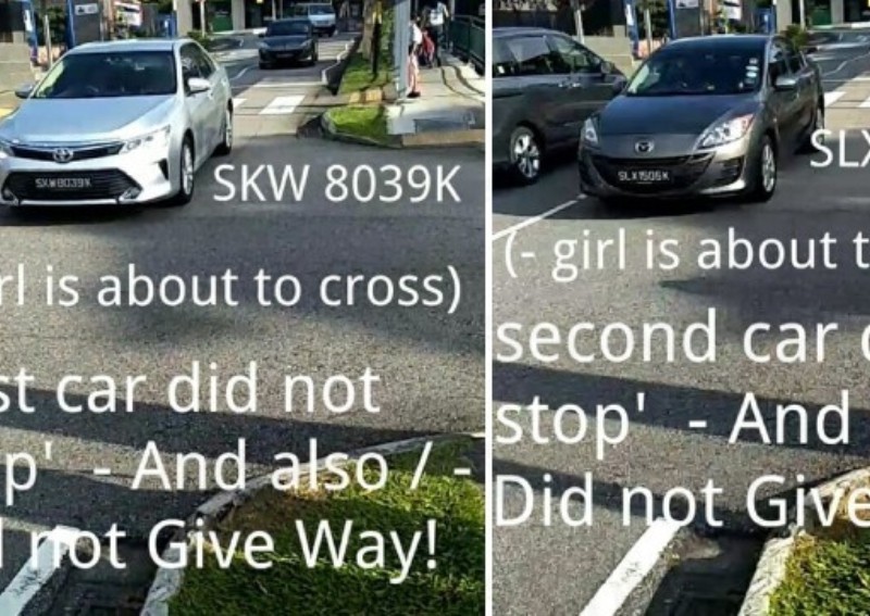 Cars seen whizzing past zebra crossing outside primary school in Bukit Timah despite schoolgirl waiting to cross the road