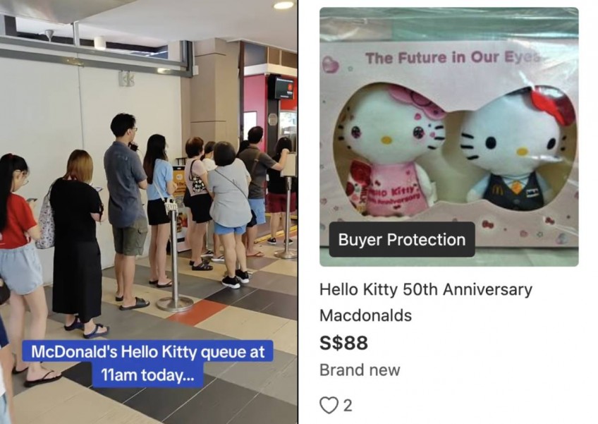 Scalpers resell McDonald's Hello Kitty plushies online for up to $88 after toys sell out island-wide
