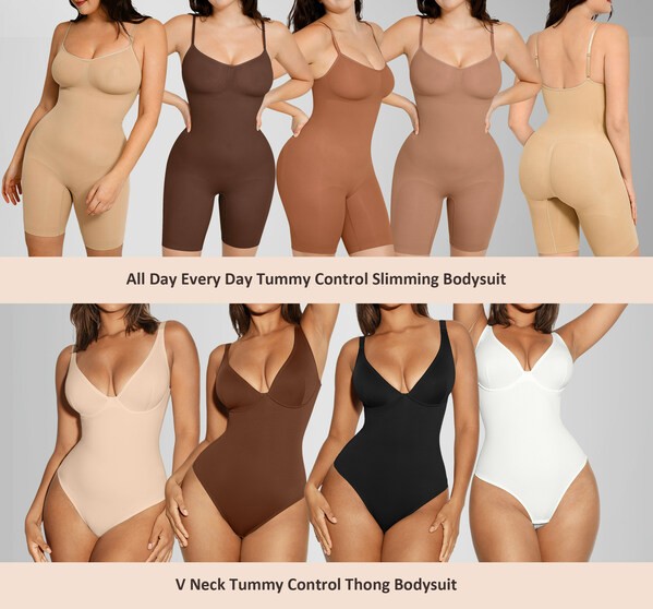 Buy FeelinGirl Shapewear Bodysuit Tummy Control Slim Body Shaper Deep V  Neck Thong Body Suits for Women