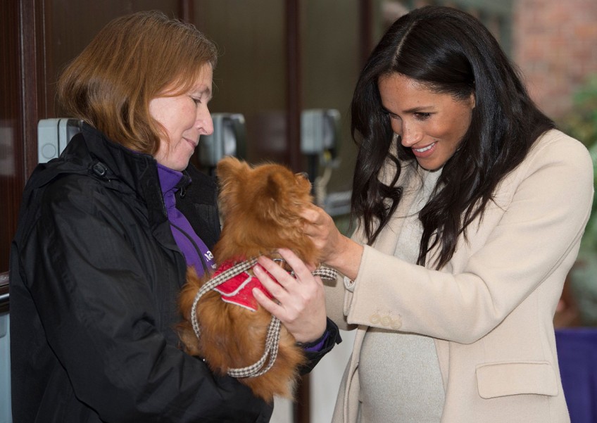Pregnant Meghan laughs off 'fat lady' comment on charity visit