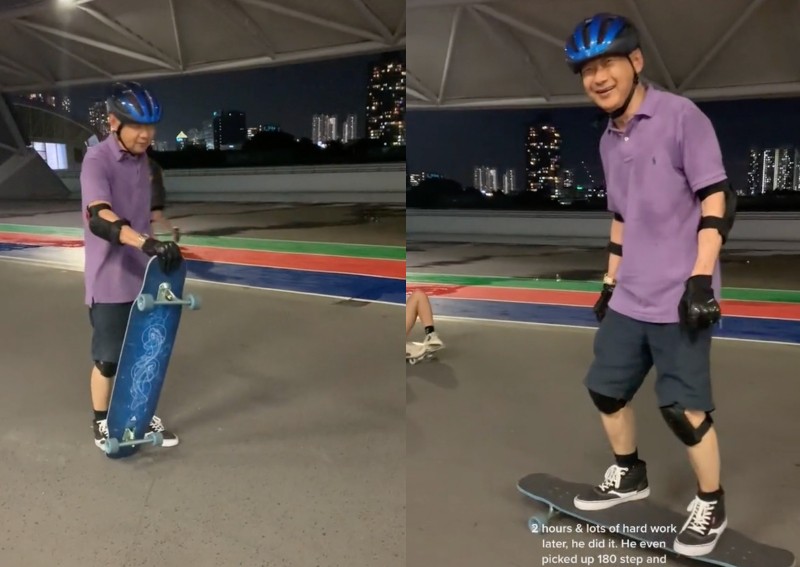 'Look at him go': Youths cheer on 72-year-old man learning how to longboard