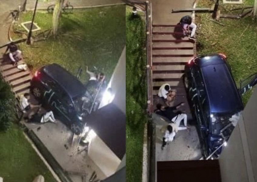 GetGo car skids down stairs and crashes into Jurong East block