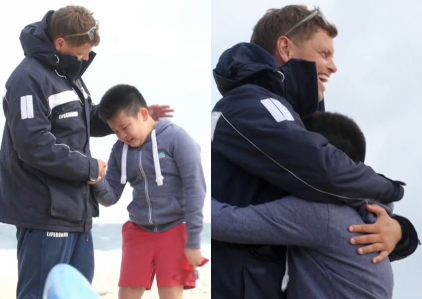 Boy from Singapore overwhelmed meeting Bondi Rescue lifeguard: 'He just gave me the biggest hug and started bawling his eyes out'