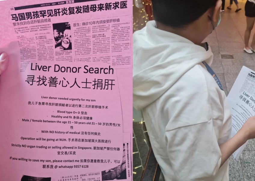 Time is running out: Mum and son search for liver donor by handing out flyers on streets