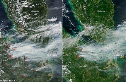 Nasa captures stunning image of fumes billowing from Sumatra to Singapore