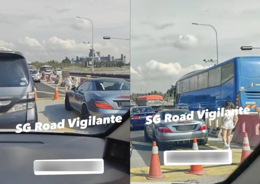 'Luxury car privilege': Mercedes passenger gets slammed for moving cones to cut Causeway queue