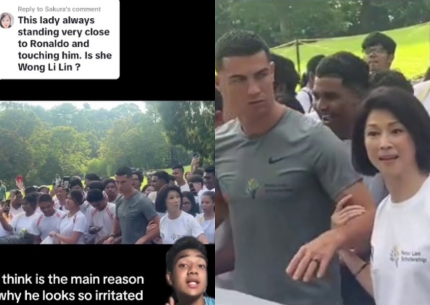 Netizens blame 'aunty' Wong Li Lin for Cristiano Ronaldo's 'visibly irritated' look in Singapore 