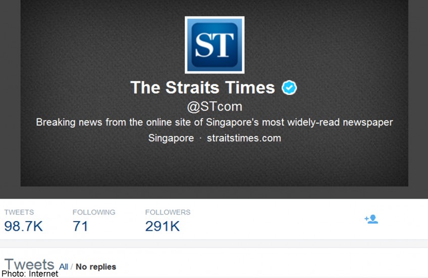 ST's Twitter most followed in Singapore