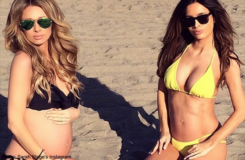 Spot the difference: LA lingerie model and friend both nearly eight months pregnant 