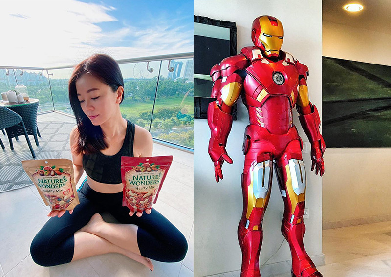 Which celebs have life-sized Iron Man statue at home, home gym, post-card views from the living room?