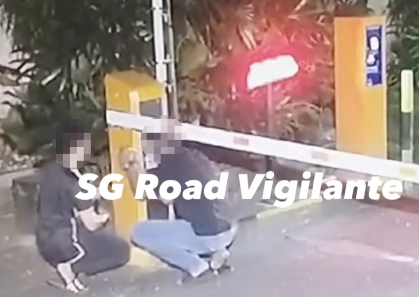 2 men caught on video allegedly tampering with carpark gantry barrier to let car through