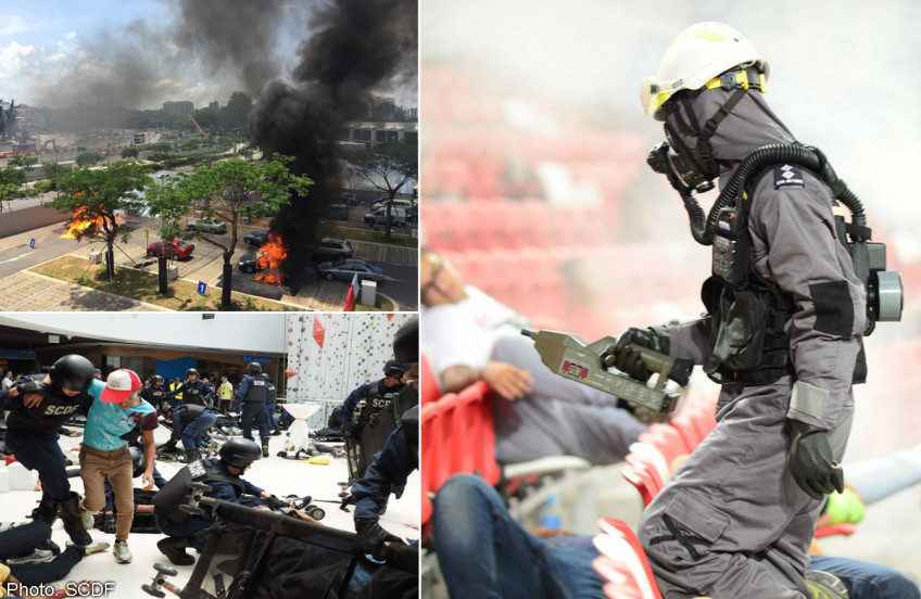 Explosions and chemical gas 'attack' at Sports Hub part of terror exercise