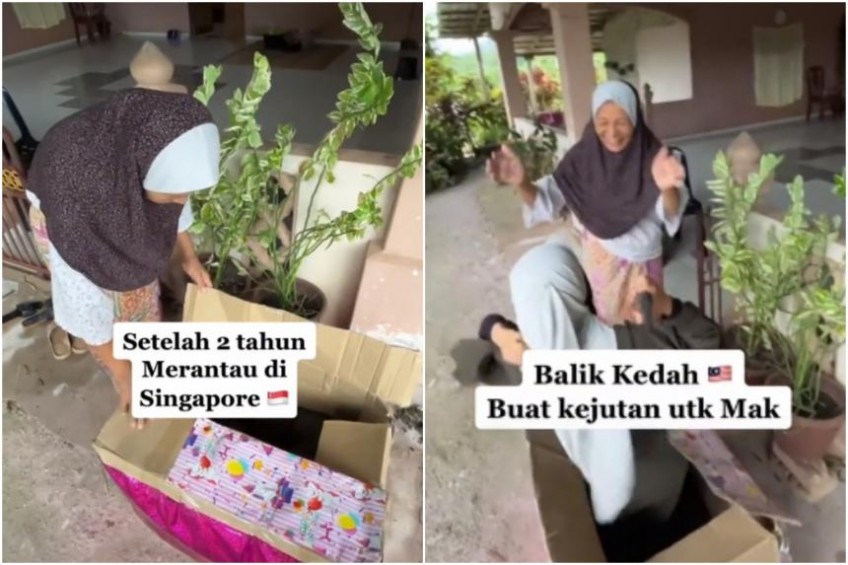Woman living in Singapore 'delivers' herself to mum in Kedah as Hari Raya surprise