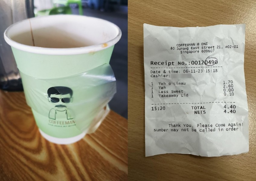 Woman aghast after paying 10 cents for takeaway cup lid at Jurong cafe, says cashier was 'misleading'