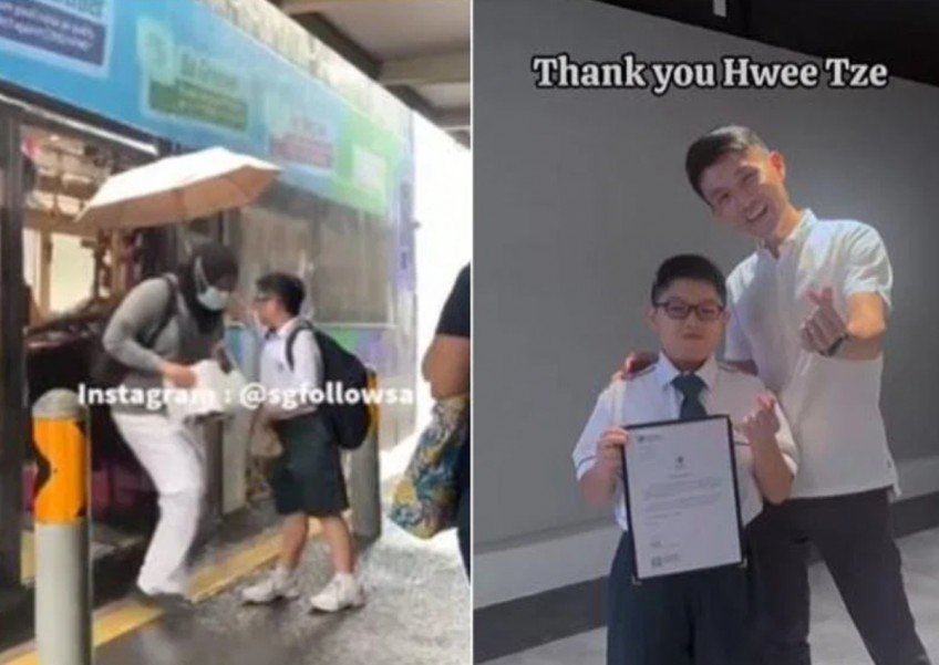 Springfield student who held umbrella to shelter alighting bus passengers gets commendation letter, praised by MP Baey Yam Keng 