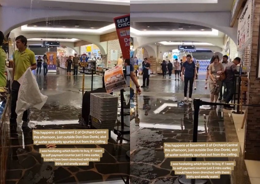 'Could have been drenched with dirty, smelly water': Shopper narrowly avoids leaking ceiling at Orchard Central basement