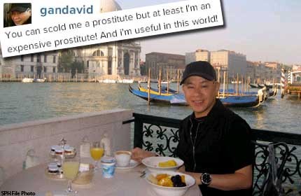'At least I'm an expensive prostitute': David Gan