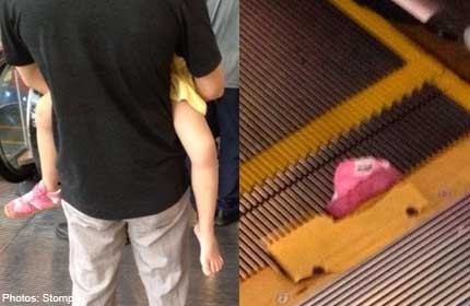 Young girl escapes serious injury after shoe got caught in between escalator steps