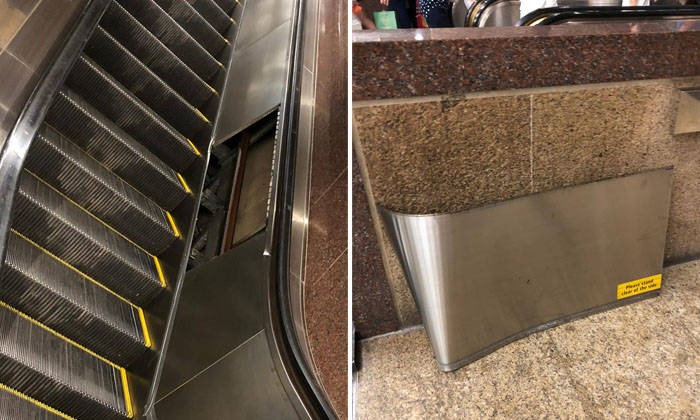 Woman suffers deep gash on shin after side panel from escalator at City Hall MRT Station dislodges