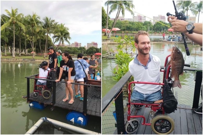 Australian motivational speaker Nick Vujicic seen fishing in Pasir Ris