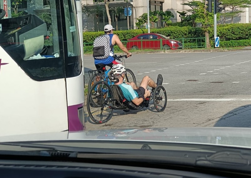 Courting death? Man spotted riding recumbent bike along River Valley Road