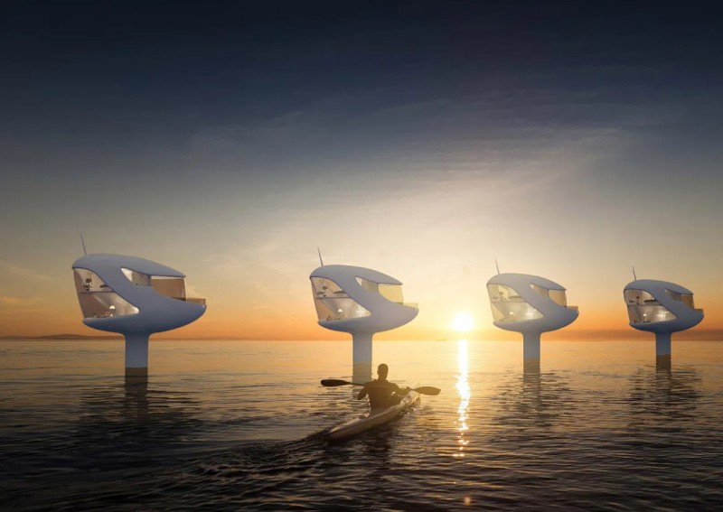 These shell-shaped floating home pods allow you to live in the middle of the ocean