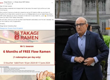 'Sorry we don't have any private jet': Takagi Ramen's cheeky free ramen offer to Iswaran leaves netizens divided